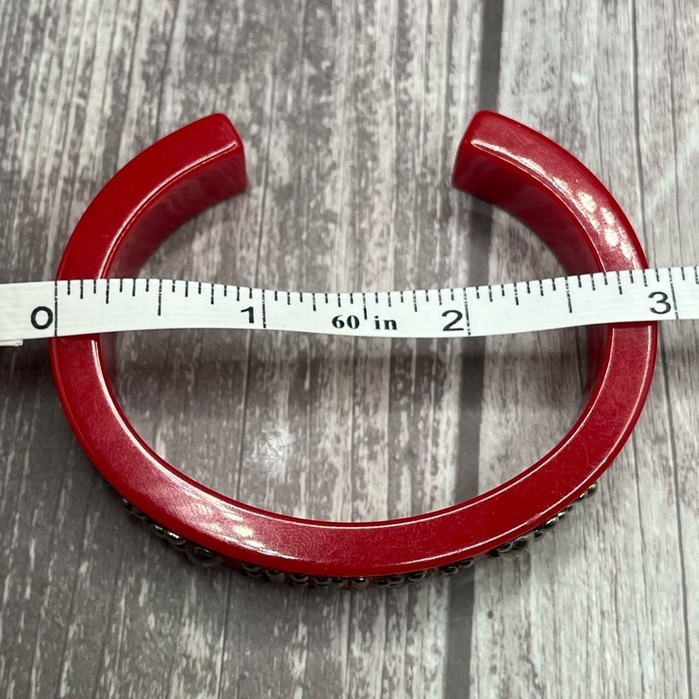 DIOR VTG 90s Lucite Studded Logo Cuff Bracelet Red Resin RARE Vintage Galliano - Picture 12 of 12